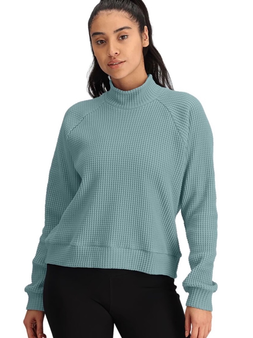 The North Face Women's Light Teal Waffle Mock Neck Sweater